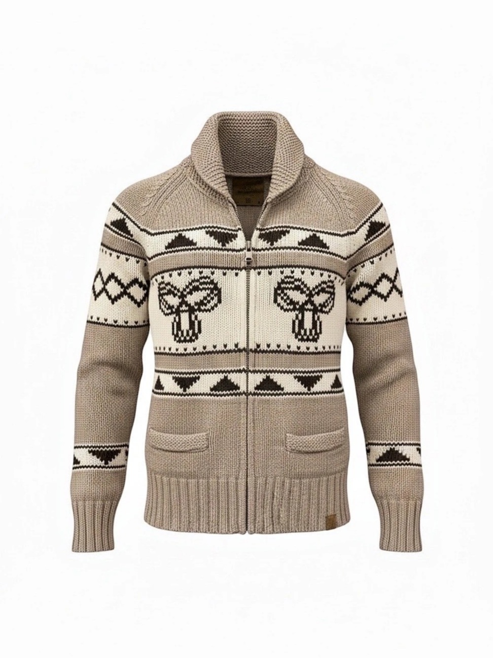 Tna Sea to Sky Cardigan Geometric Zip Brown & White